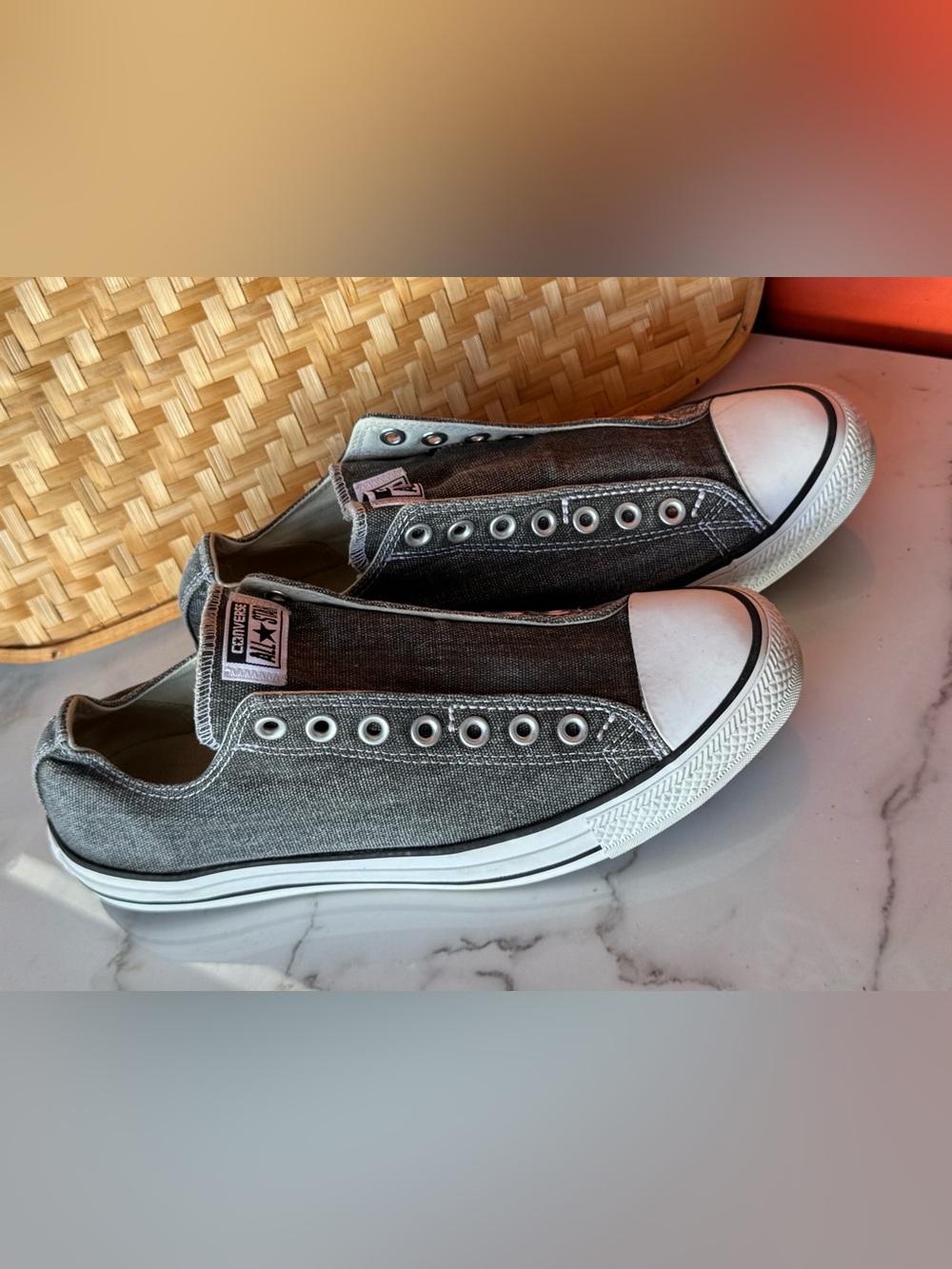 SOLD‼️Converse Chuck Taylor Slip On Laceless Low Top Gray Denim 147091F - Picture 3 of 7